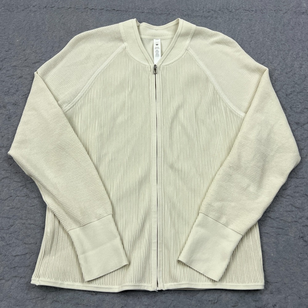 Lululemon Lightweight Ribbed Knit Jacket Women's Large Bone Stretch Zip W3GN4S